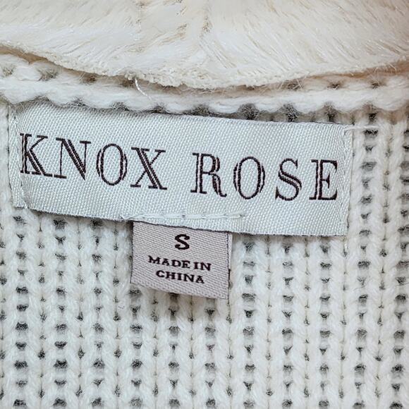 Knox Rose Sweater Jacket Women SMALL Ivory Faux Suede Fur Shearling Open Cardiga - Picture 14 of 15